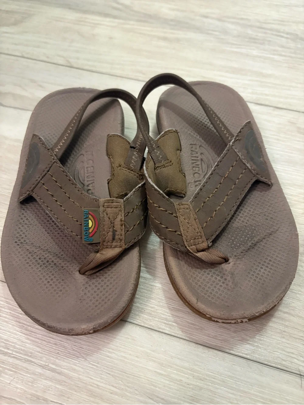 Rainbow Kids Brown Canvas Strap Flip-Flop Sandals